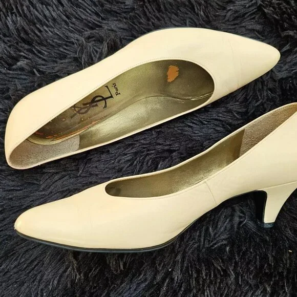 YSL Paris Women Heel Sandal Beige Leather Upper Shoes Saint Laurent Size 36.5 - Picture 5 of 11